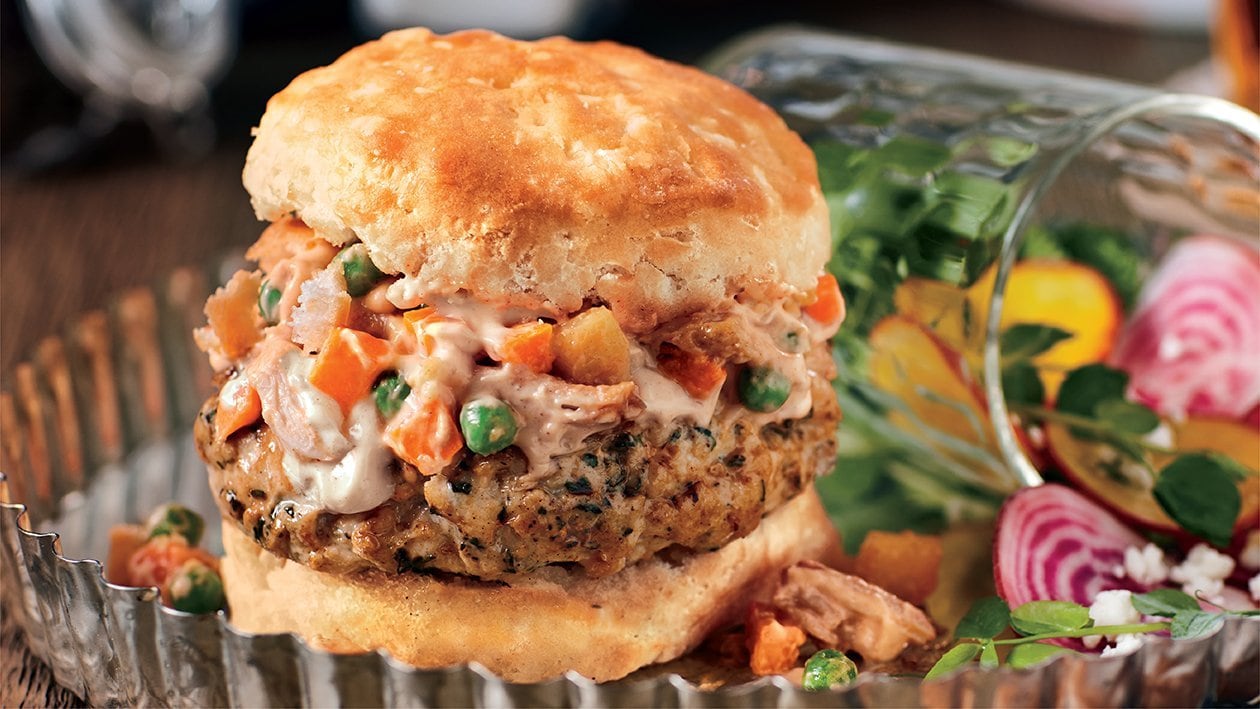 Smoked Chicken Pot Pie Burger